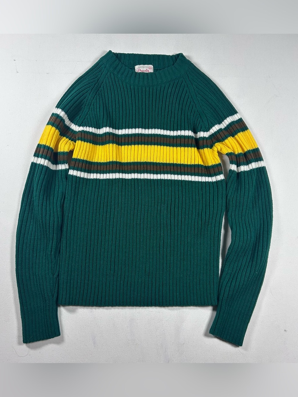 Vintage 70s Prepster Knits Sweater Ribbed Woman’s Small Striped Crewneck Acrylic